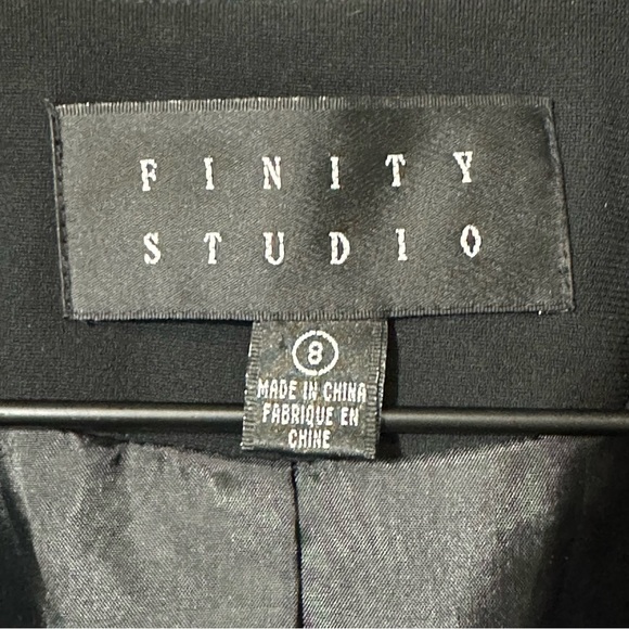 Vintage Black Finity Studio Collarless Blazer/Jacket V-neck Size 8 - Picture 6 of 9
